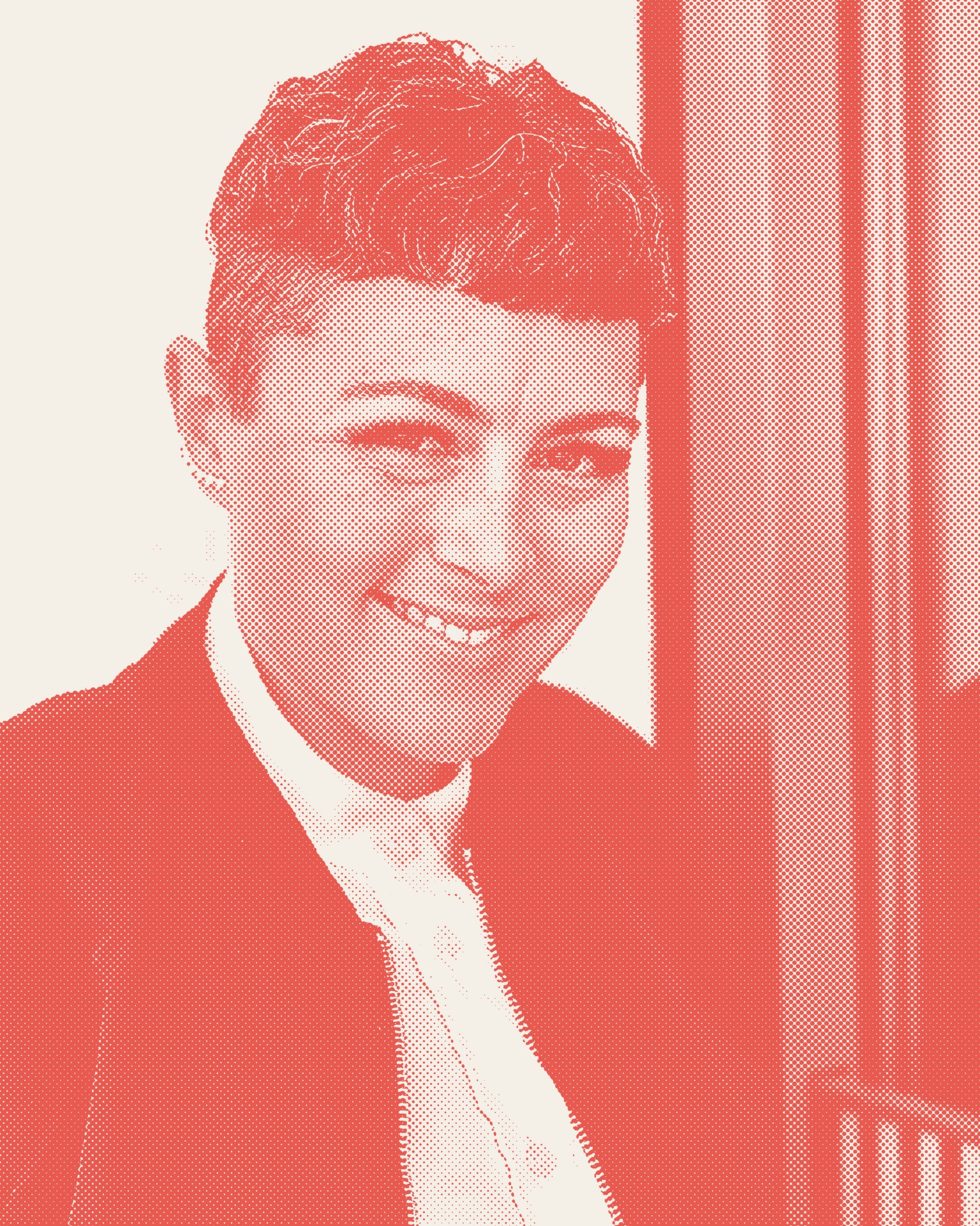 Anna Eckart, Executive Coach aus München, im Porträt vor einer Backsteinwand – Coral-Halftone-Grafik